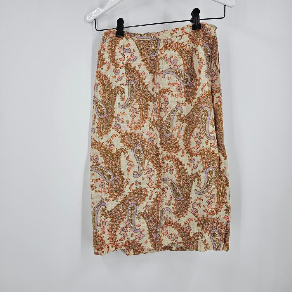 Vitange 70s Skirt Set Brown Button Down Long Sleeve Paisley Mod Secretary Sz 10 - Picture 9 of 12